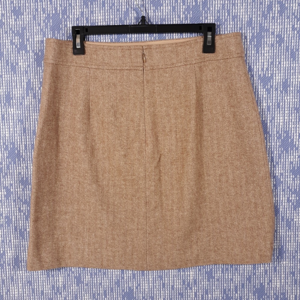 J.CREW Wool Blend Skirt Womens Size 12 Lined Herringbone Beige - Picture 2 of 11